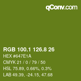 カラーコード: RGB 100.1 126.8 26 | qconv.com