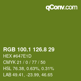 カラーコード: RGB 100.1 126.8 29 | qconv.com