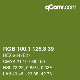 カラーコード: RGB 100.1 126.8 39 | qconv.com