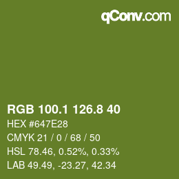 カラーコード: RGB 100.1 126.8 40 | qconv.com