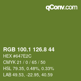 カラーコード: RGB 100.1 126.8 44 | qconv.com