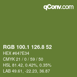 Color code: RGB 100.1 126.8 52 | qconv.com