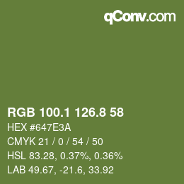 カラーコード: RGB 100.1 126.8 58 | qconv.com