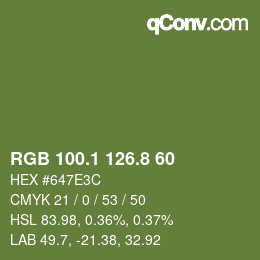 カラーコード: RGB 100.1 126.8 60 | qconv.com