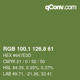 Color code: RGB 100.1 126.8 61 | qconv.com