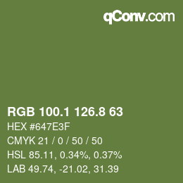 カラーコード: RGB 100.1 126.8 63 | qconv.com