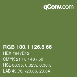 Color code: RGB 100.1 126.8 66 | qconv.com