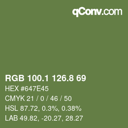 カラーコード: RGB 100.1 126.8 69 | qconv.com