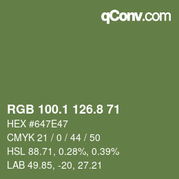 Color code: RGB 100.1 126.8 71 | qconv.com