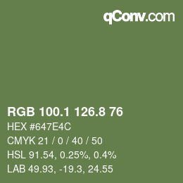 Color code: RGB 100.1 126.8 76 | qconv.com