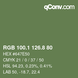 Color code: RGB 100.1 126.8 80 | qconv.com