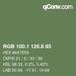 Color code: RGB 100.1 126.8 85 | qconv.com