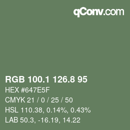 Color code: RGB 100.1 126.8 95 | qconv.com