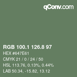 Color code: RGB 100.1 126.8 97 | qconv.com