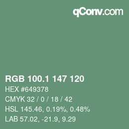 カラーコード: RGB 100.1 147 120 | qconv.com