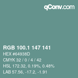 Color code: RGB 100.1 147 141 | qconv.com