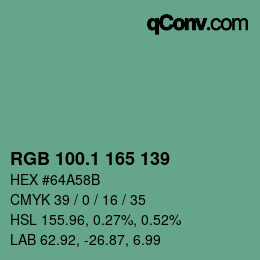カラーコード: RGB 100.1 165 139 | qconv.com
