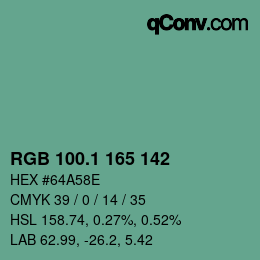 カラーコード: RGB 100.1 165 142 | qconv.com