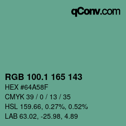 カラーコード: RGB 100.1 165 143 | qconv.com