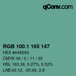 カラーコード: RGB 100.1 165 147 | qconv.com