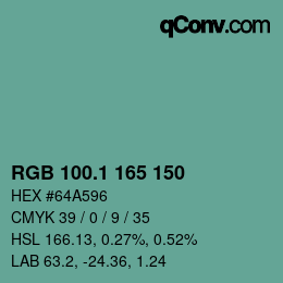 カラーコード: RGB 100.1 165 150 | qconv.com