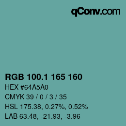 Color code: RGB 100.1 165 160 | qconv.com