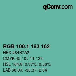 カラーコード: RGB 100.1 183 162 | qconv.com