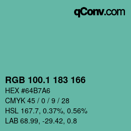 カラーコード: RGB 100.1 183 166 | qconv.com
