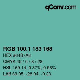 カラーコード: RGB 100.1 183 168 | qconv.com
