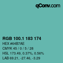 カラーコード: RGB 100.1 183 174 | qconv.com