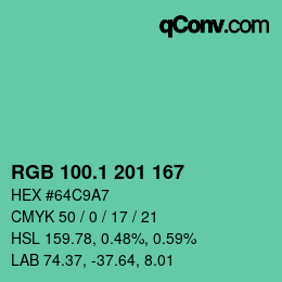 カラーコード: RGB 100.1 201 167 | qconv.com
