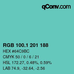 カラーコード: RGB 100.1 201 188 | qconv.com