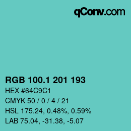 Color code: RGB 100.1 201 193 | qconv.com