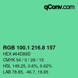 カラーコード: RGB 100.1 216.8 157 | qconv.com
