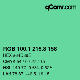 カラーコード: RGB 100.1 216.8 158 | qconv.com