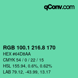 カラーコード: RGB 100.1 216.8 170 | qconv.com