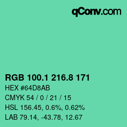 カラーコード: RGB 100.1 216.8 171 | qconv.com