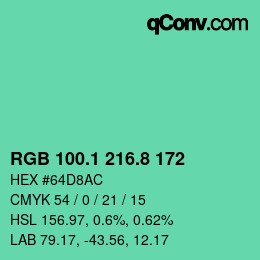 カラーコード: RGB 100.1 216.8 172 | qconv.com