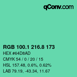 カラーコード: RGB 100.1 216.8 173 | qconv.com