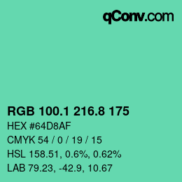 カラーコード: RGB 100.1 216.8 175 | qconv.com