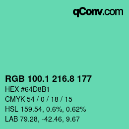 カラーコード: RGB 100.1 216.8 177 | qconv.com