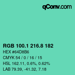 カラーコード: RGB 100.1 216.8 182 | qconv.com