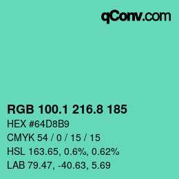 カラーコード: RGB 100.1 216.8 185 | qconv.com