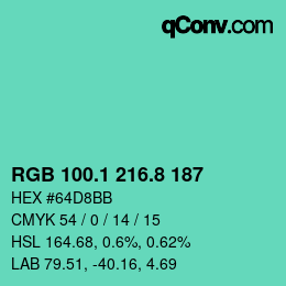 カラーコード: RGB 100.1 216.8 187 | qconv.com
