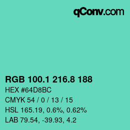 カラーコード: RGB 100.1 216.8 188 | qconv.com
