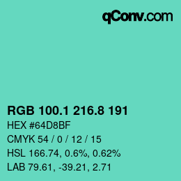 カラーコード: RGB 100.1 216.8 191 | qconv.com