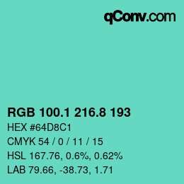 カラーコード: RGB 100.1 216.8 193 | qconv.com