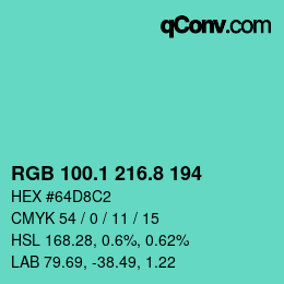 カラーコード: RGB 100.1 216.8 194 | qconv.com