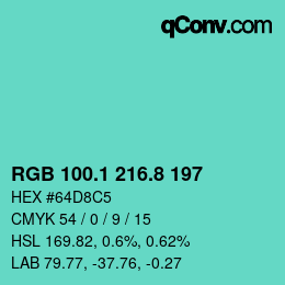 Color code: RGB 100.1 216.8 197 | qconv.com