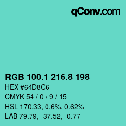 カラーコード: RGB 100.1 216.8 198 | qconv.com